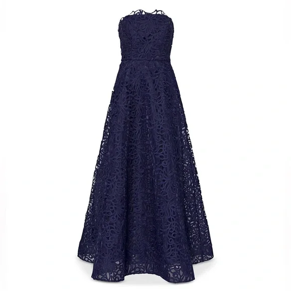 MILLY Sonja Curled Lace Strapless Midi Gown Navy A-Line Dress Size 10 NWT - Picture 4 of 5